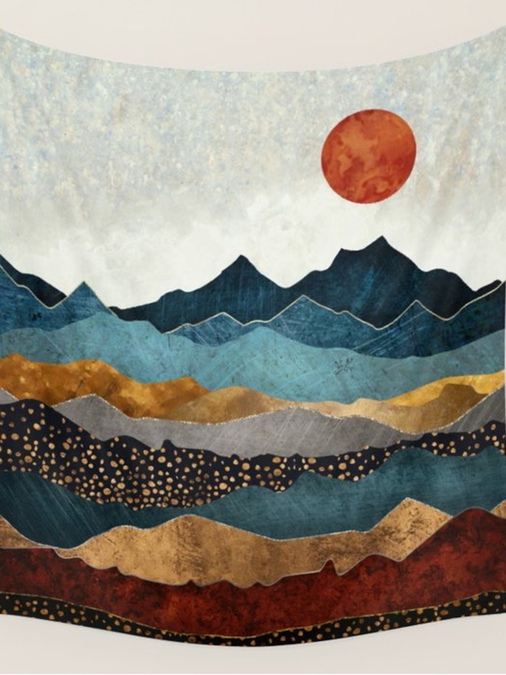 Society6 Teal, Gold, Rust Abstract Layered Mountain Tapestry Amber Dusk